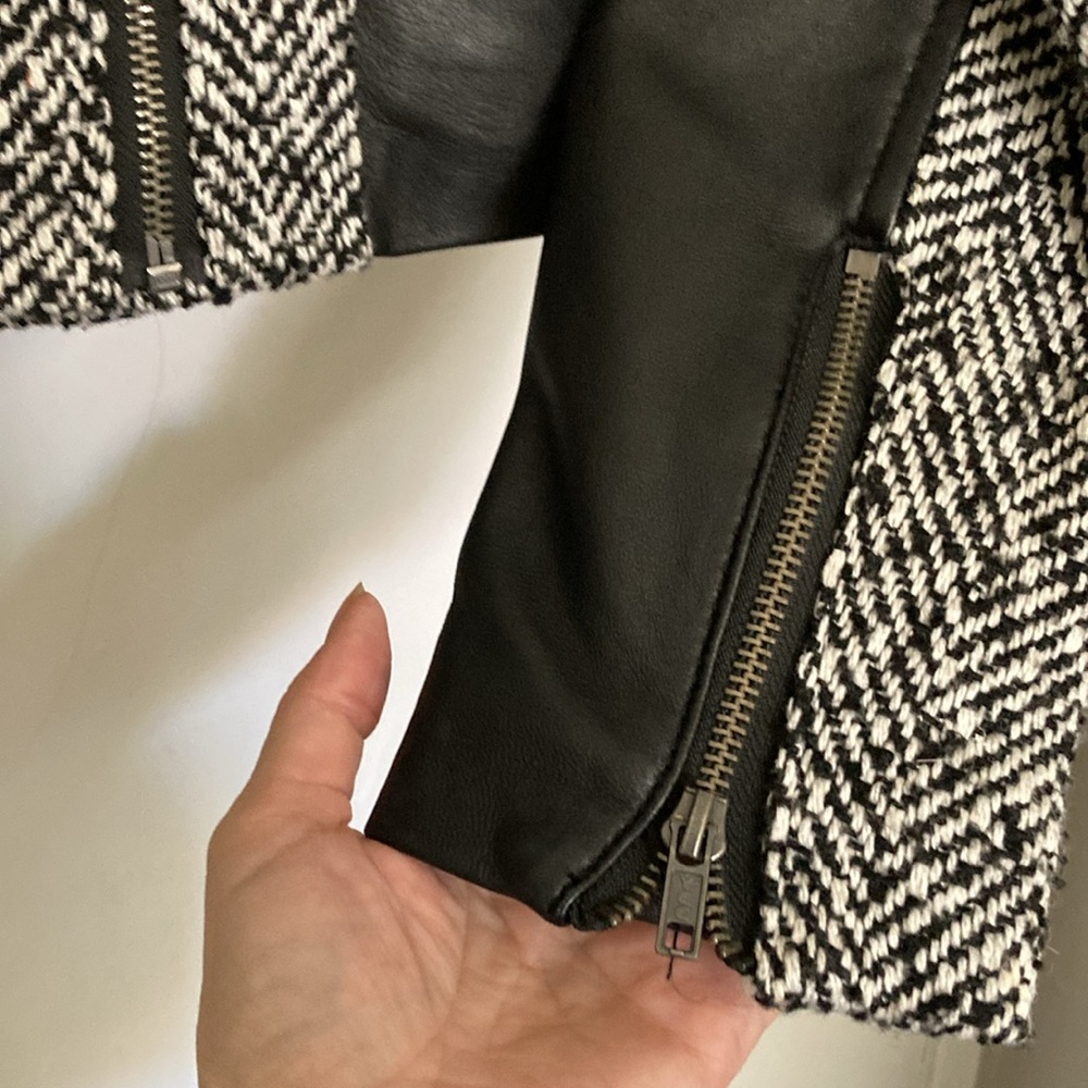 Bagatelle Leather Jacket w/ Houndstooth‎ Knit - Picture 5 of 9